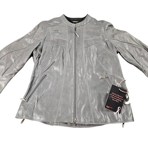 Hein Gericke Leather Motorcycle Jacket Womens 14 Gray Biker Cafe Racer Riding - Picture 1 of 12